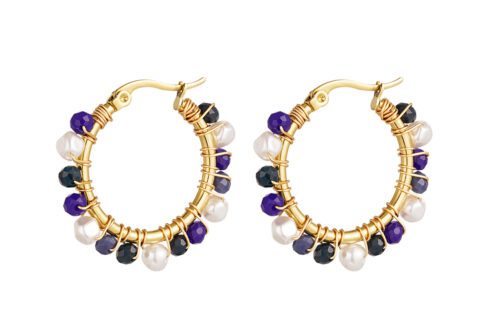oorringen met kralen blauw en goud