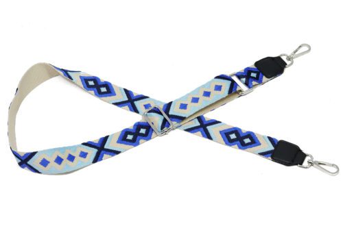 Tassenband grafisch blauw - smalle schouderband voor tas blauw