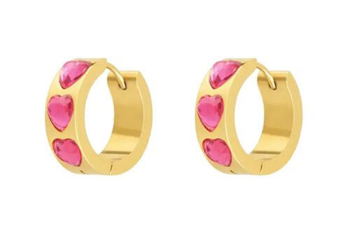 Gouden roze oorringen hart steentjes