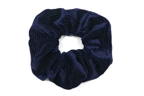 Donkerblauwe scrunchie van ribfluweel